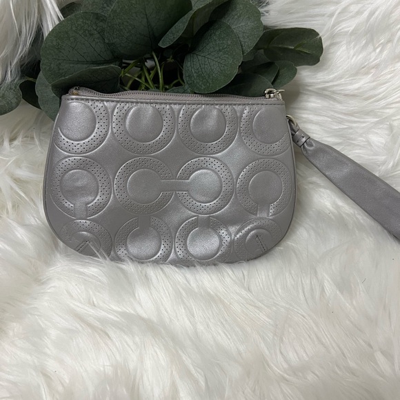 Coach Parker perforated Op art Silver Wristlet Clutch - Picture 2 of 3